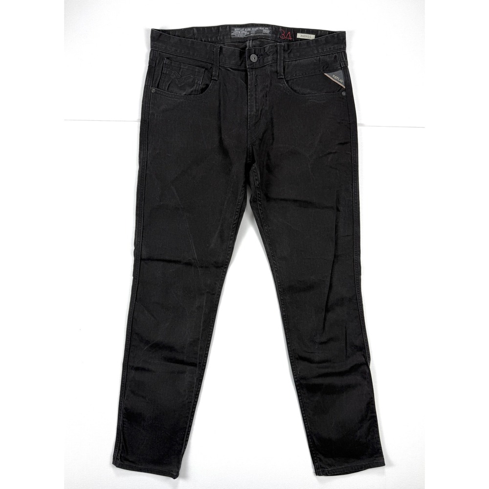 Replay Anbass Mens Jeans 34 (Actual 34x30) Black Slim Tapered Fit Denim #1915 - Picture 2 of 10